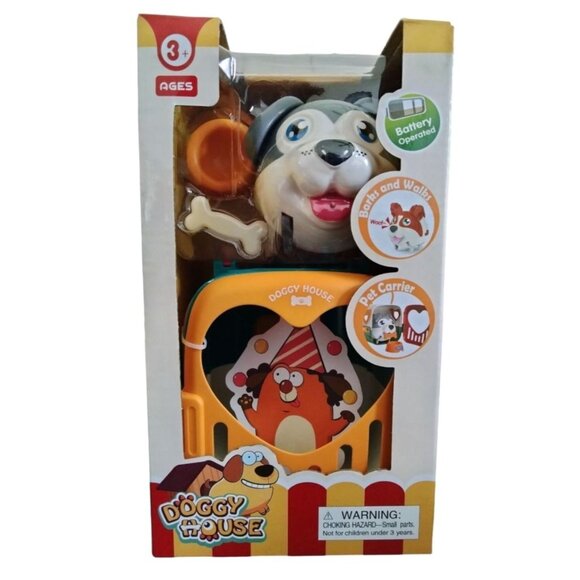 Doggy House Pet Carrier Toy Set Battery Operated Barks Walks With Accessories - Picture 2 of 8